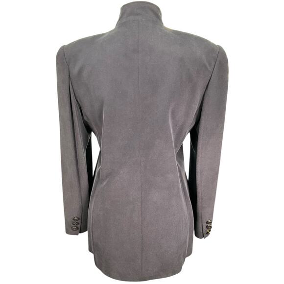 Vintage DANA BUCHMAN Petites Size 8P 100% Silk Navy Blue Fill Button Down Blazer - Picture 2 of 11